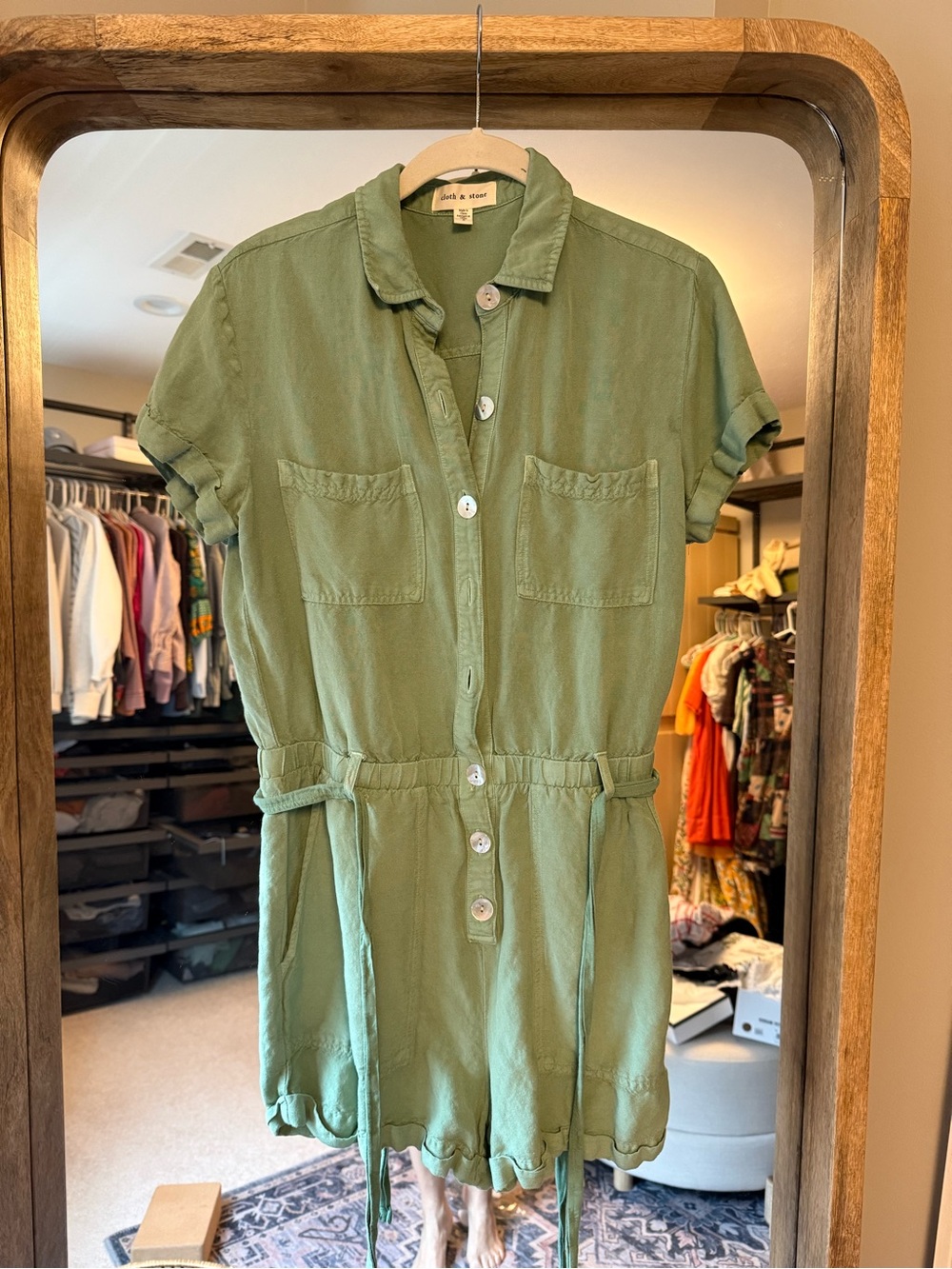 cloth & stone Green Short Sleeve Button Romper